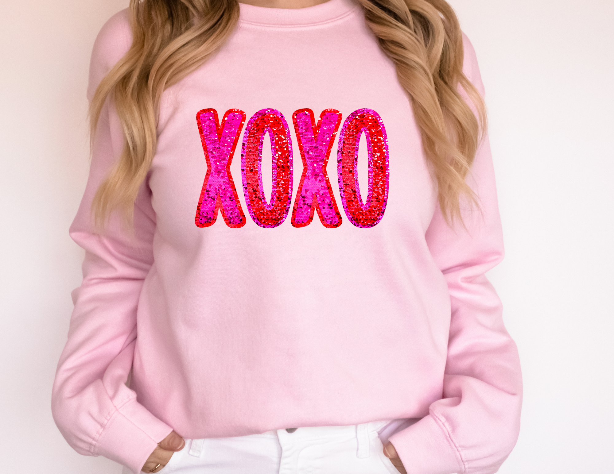 Pink Faux Sequin XOXO